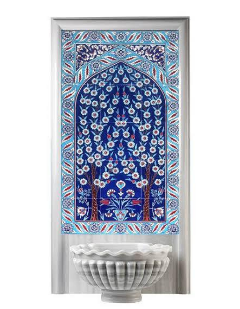 Hamam Çini-25- 60x120 Kurna Arkası Çini Hayat Ağacı Pano, Hamam Seramik Modelleri, Lider Çini