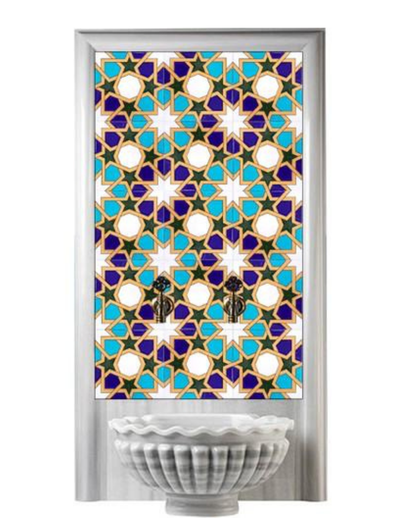 Hamam Çini-27- 80x160 Kurna Arkası Selçuklu Kabarmalı Çini Pano, Türk Hamam Çini, Lider Çini