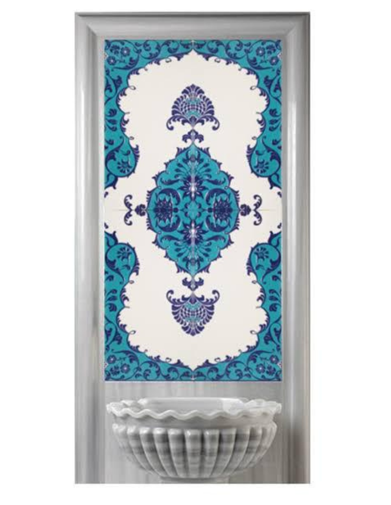 Hamam Çini-29- 80x160 Kurna Arkası Kütahya Çini Desenli Pano, Türk Hamam Çinileri, Lider Çini