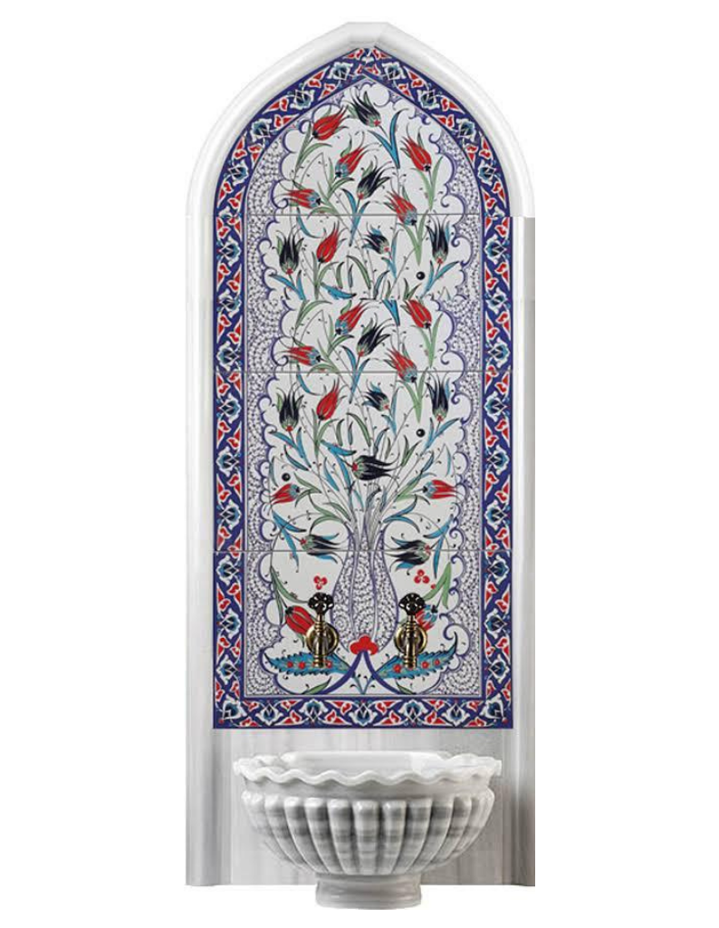 Hamam Çini-31- 80X160 Kurna Arkası Lalezar Çini Pano Kemerli, Hamam Çini Seramik, Lider Çini