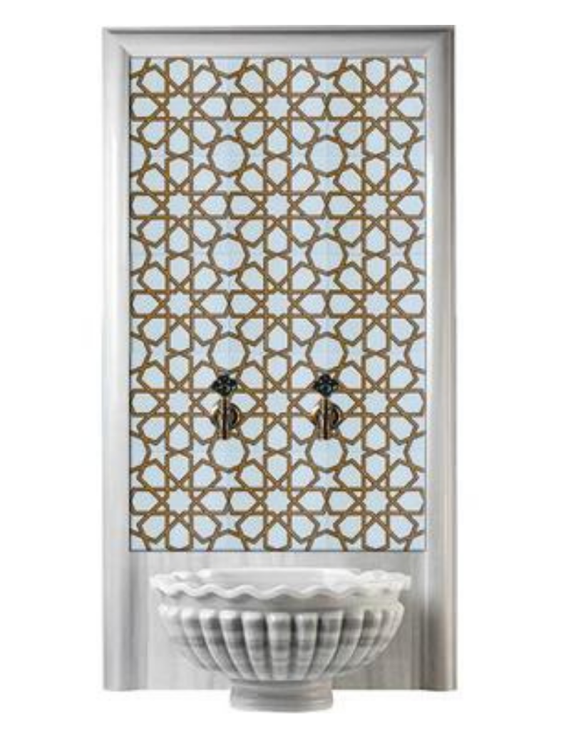 Hamam Çini-36- 80x160 Kurna Arkası Çini Sarı Beyaz Selçuklu Desen, Hamam Çini Panoları, Lider Çini