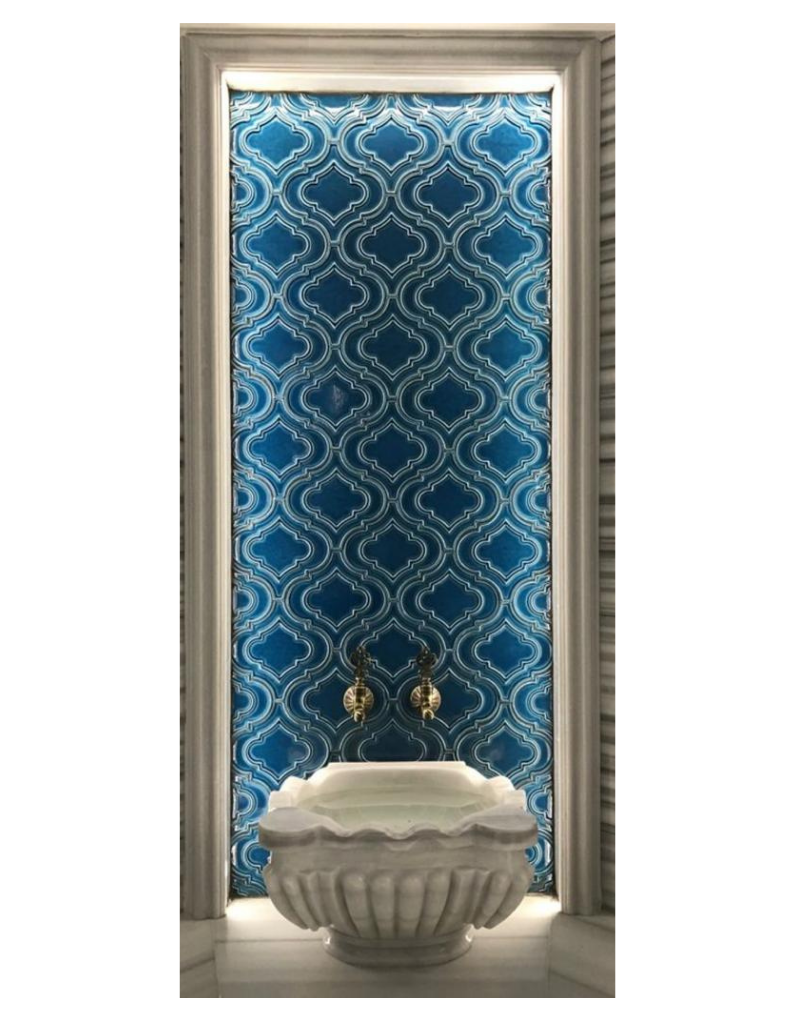 Hamam Çini-41- 80x160 Kurna Arkası Çini Karo Seramik, Çinili Hamam Modelleri, Lider Çini