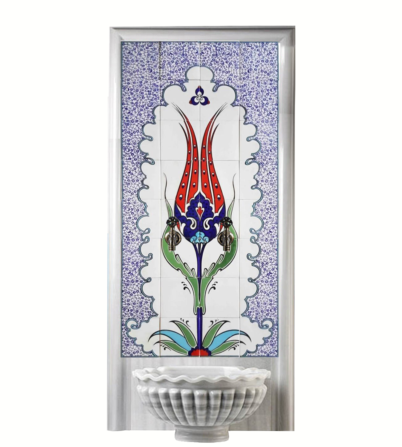 Hamam Çini-32- 80x160 Hamam Lale Çini Pano, Türk Hamamı Çini Panoları, Lider Çini