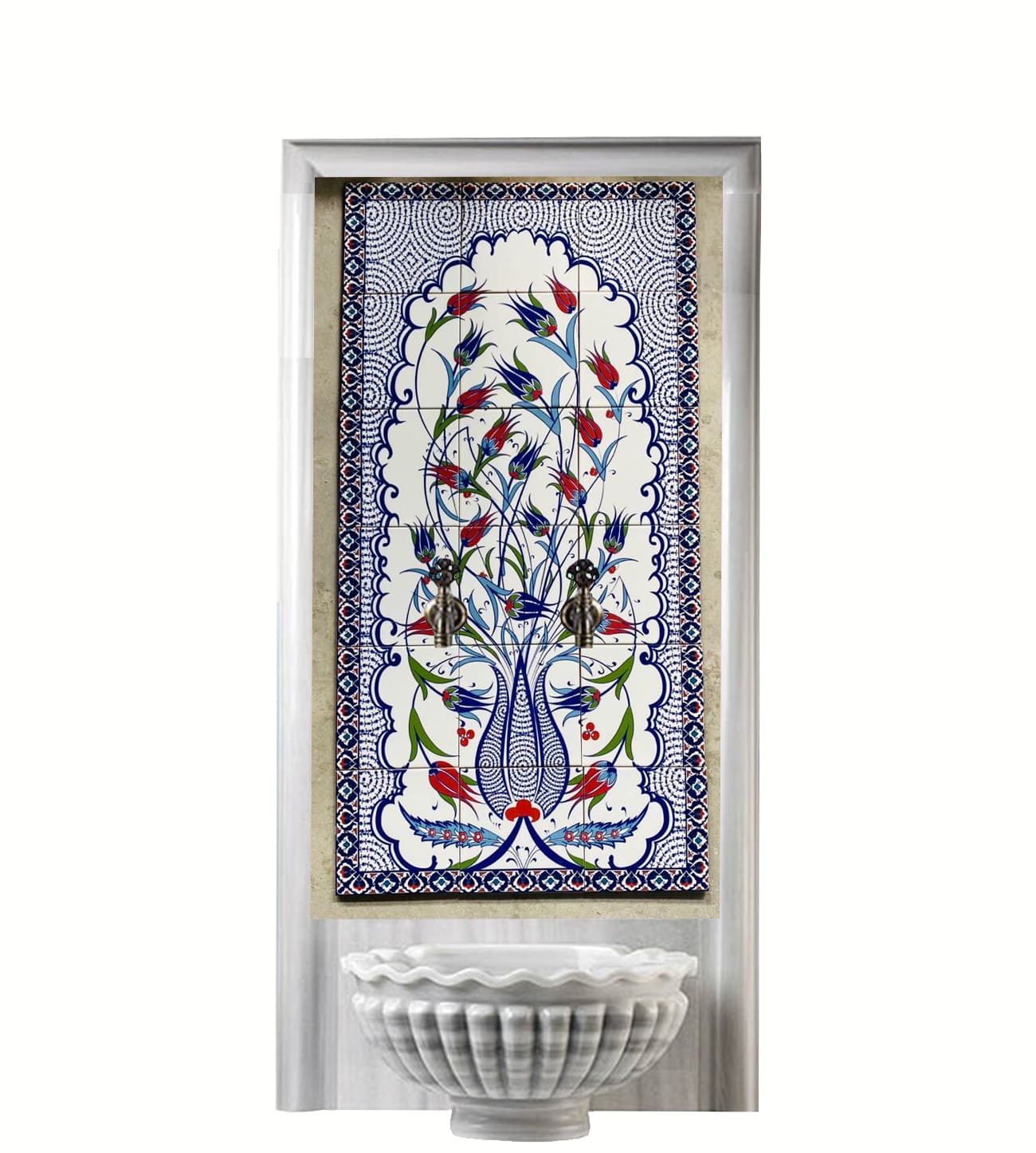 Hamam Çini-105- 60x120 Lalezar Kurna Arkası Çini Pano, Türk Hamamı Çinileri Modelleri, Lider Çini