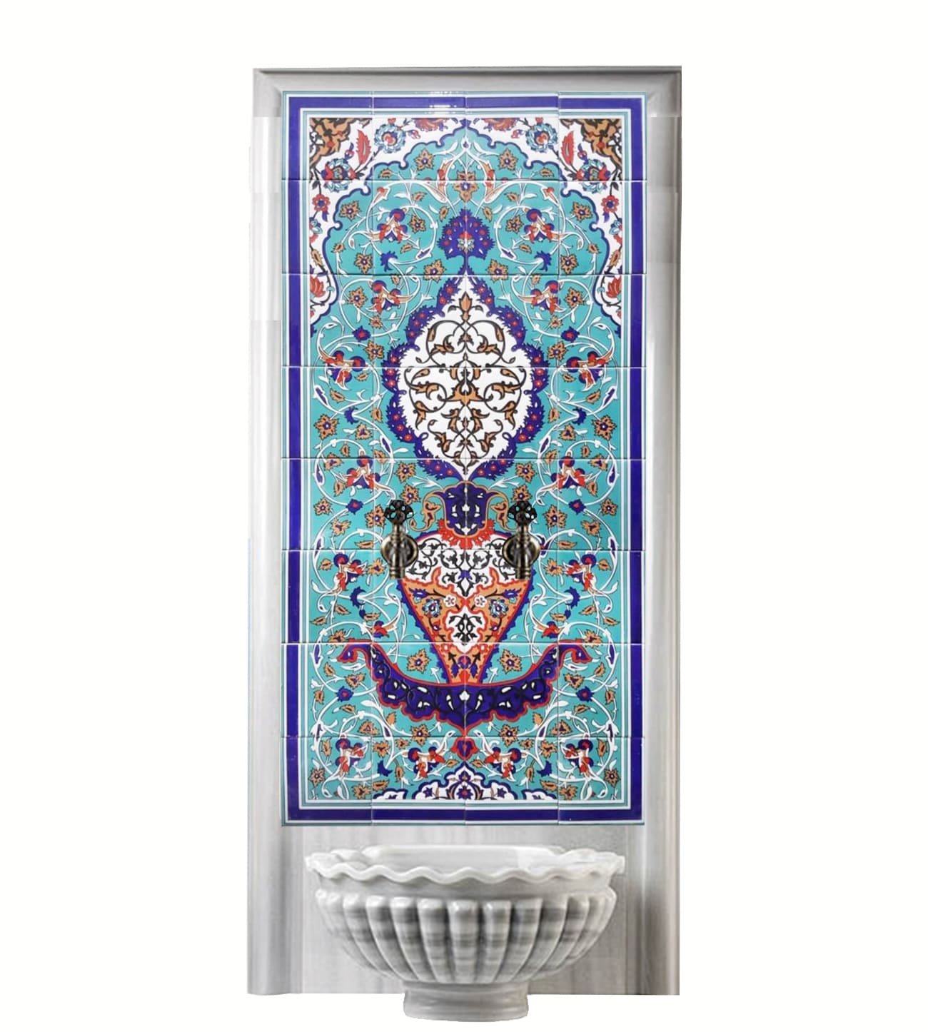 Hamam Çini-112-  80x160 Hamam Kurna Arkası Çini Porselen Pano Mavi, Çinili Hamam Modelleri, Lider Çini