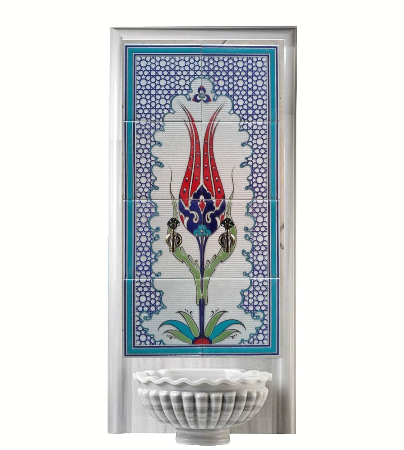 Hamam Çini-124- 80x180 Türk Hamam Çini Seramik Porselen Pano, Lider Çini