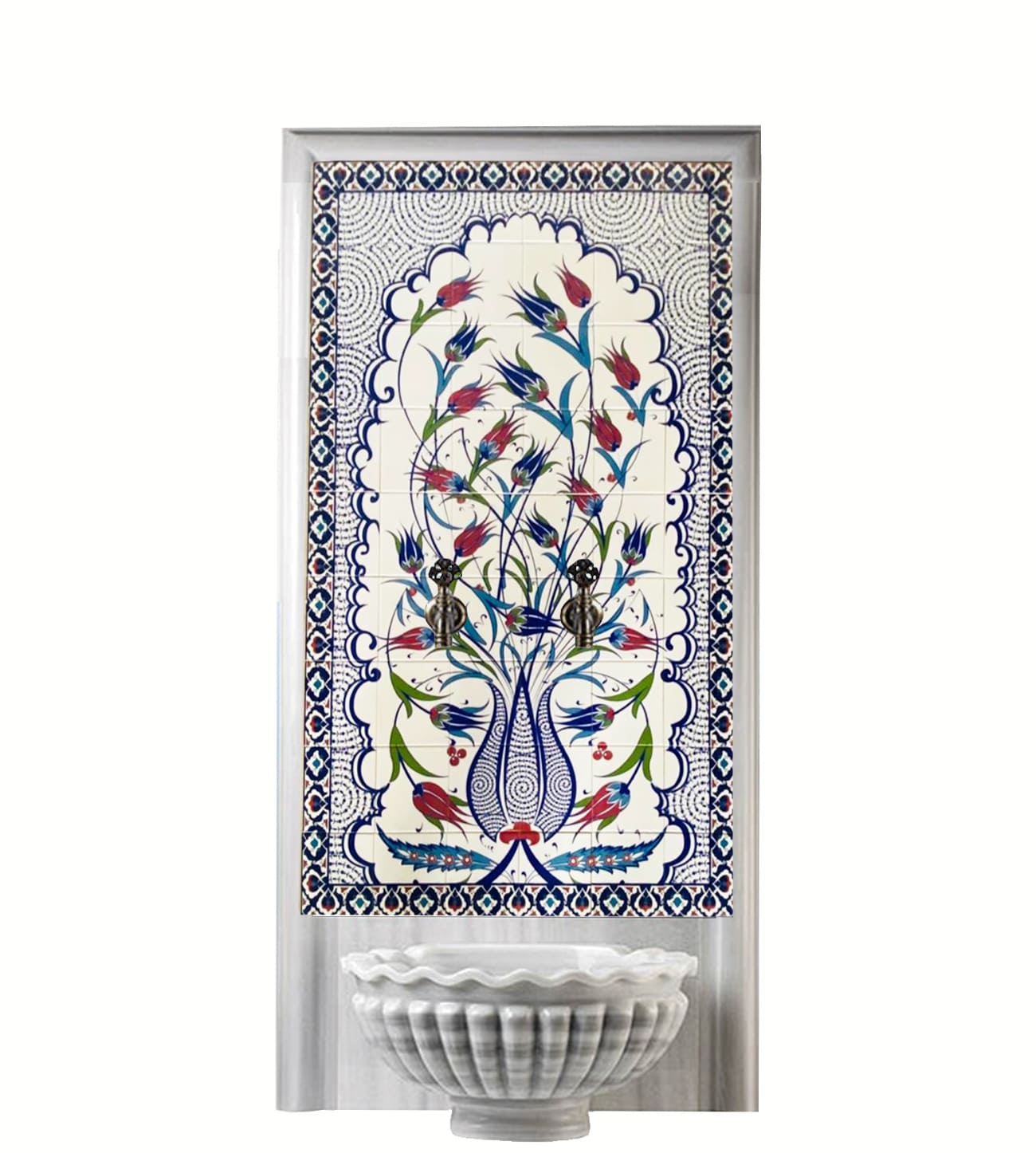 Hamam Çini-126- 80x160 Lalezar Çini Hamam Kurna Arkası Çini Pano, Çini Pano Kütahya, Lider Çini