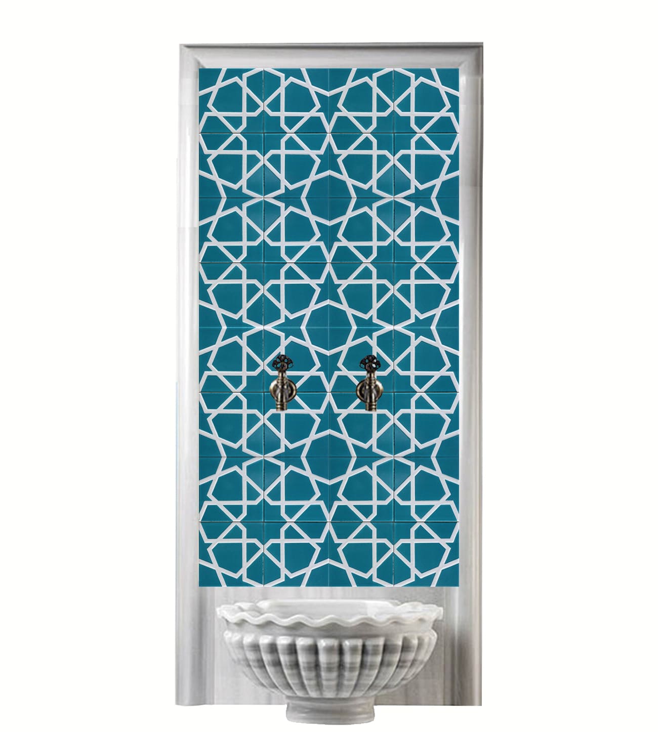 Hamam Çini-127- 80x160 Türkmen Yıldızı Türk Hamam Çinileri Turkuaz, Osmanlı Çinili Hamam Modelleri, Lider Çini