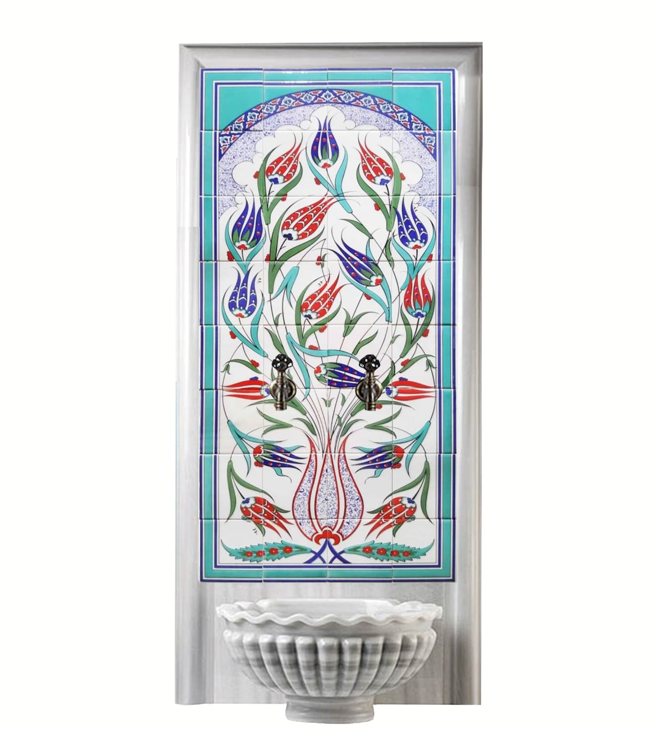 Hamam Çini-135- 80x160 Hamam Kurna Önü Çini Porselen Pano Turkuaz Kemerli, Lider Çini