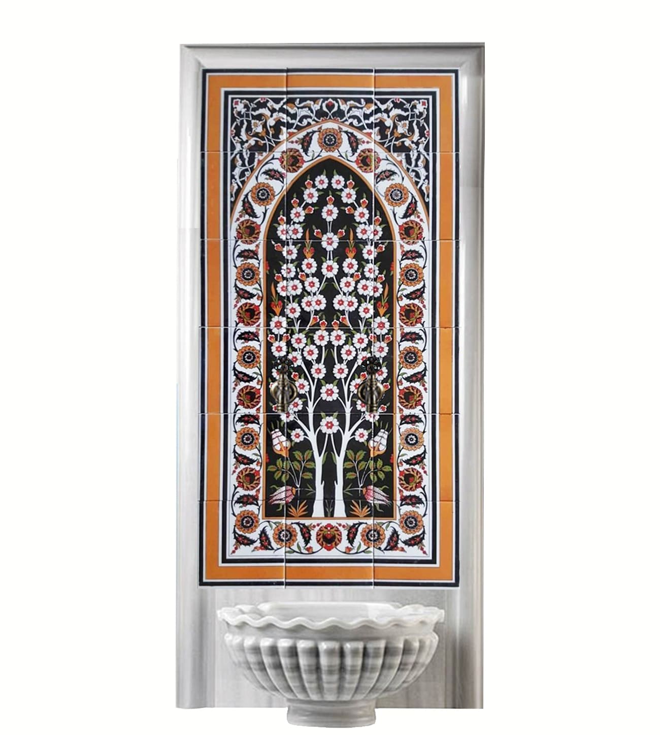 Hamam Çini-89- 60x120 Kurna Arkası Çini Pano Hayat Ağacı Çini, Lider Çini