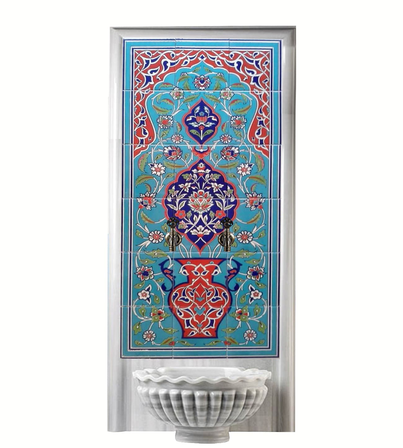 Hamam Çini-93- 60x120 Kurna Arkası Çini Pano Saksılı Mavi, Türk Hamam Seramikleri, Lider Çini