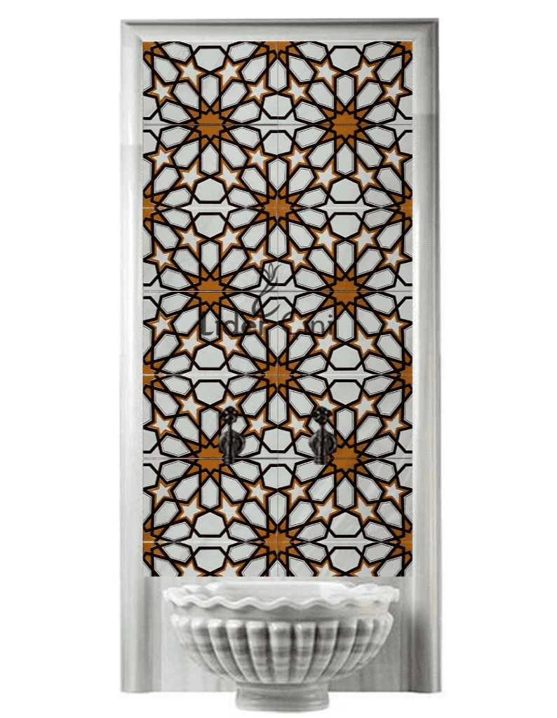 Hamam Çini-10-  80x160 Hamam Kurna Arkası Çini Türkmen Yıldızı, Turkish Bath tile, Lider Çini