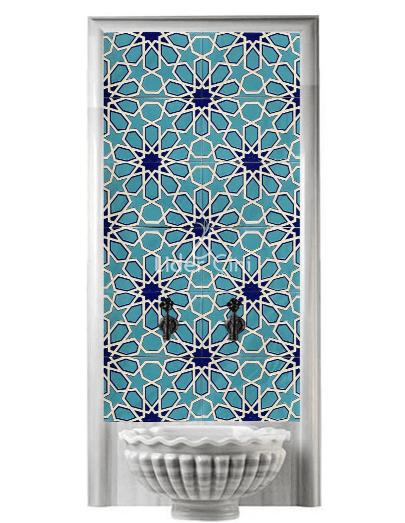 Hamam Çini-13- 80x160 Hamam Kurna Arkası Çini Pano  Mavi Zemin, Ev Tipi Hamam Banyo Modelleri, Lider Çini