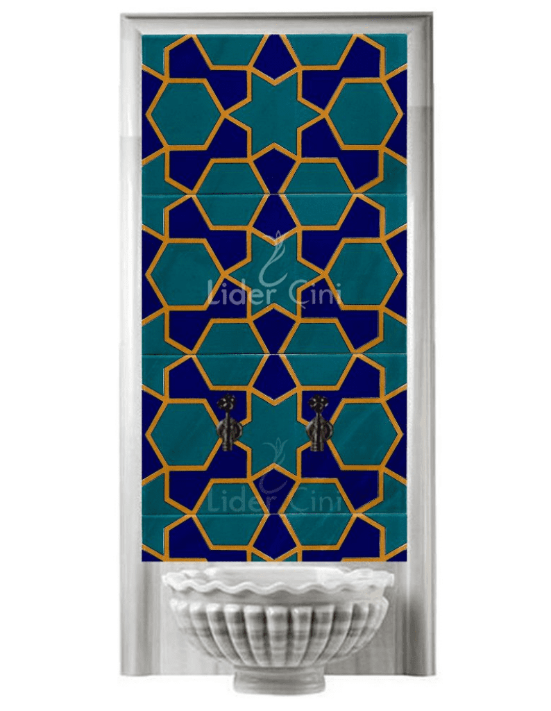 Hamam Çini-16- 80x160 Kurna Arkası Çini Turkuaz Kobalt Pano, Hamam Tasarım Çinileri, Lider Çini