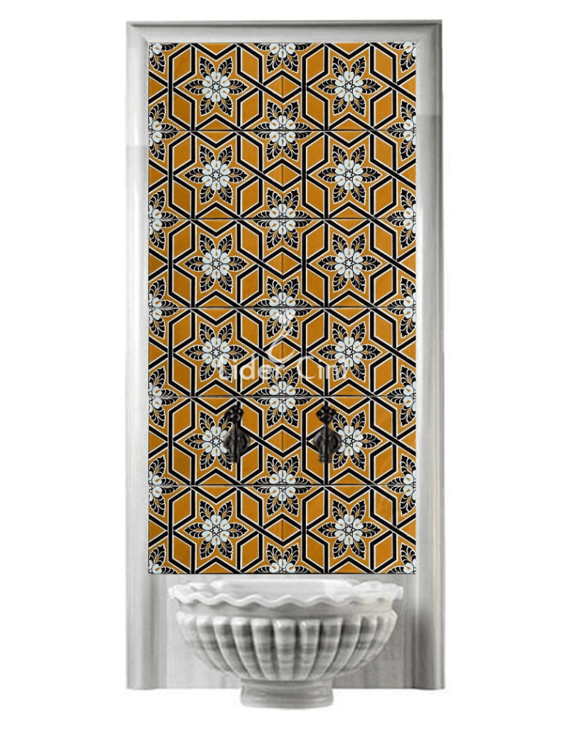 Hamam Çini-17- 80160 Hamam Kurna Arkası Çini Seramik Selçuklu Motif Sarı Siyah Çizgi, Lider Çini