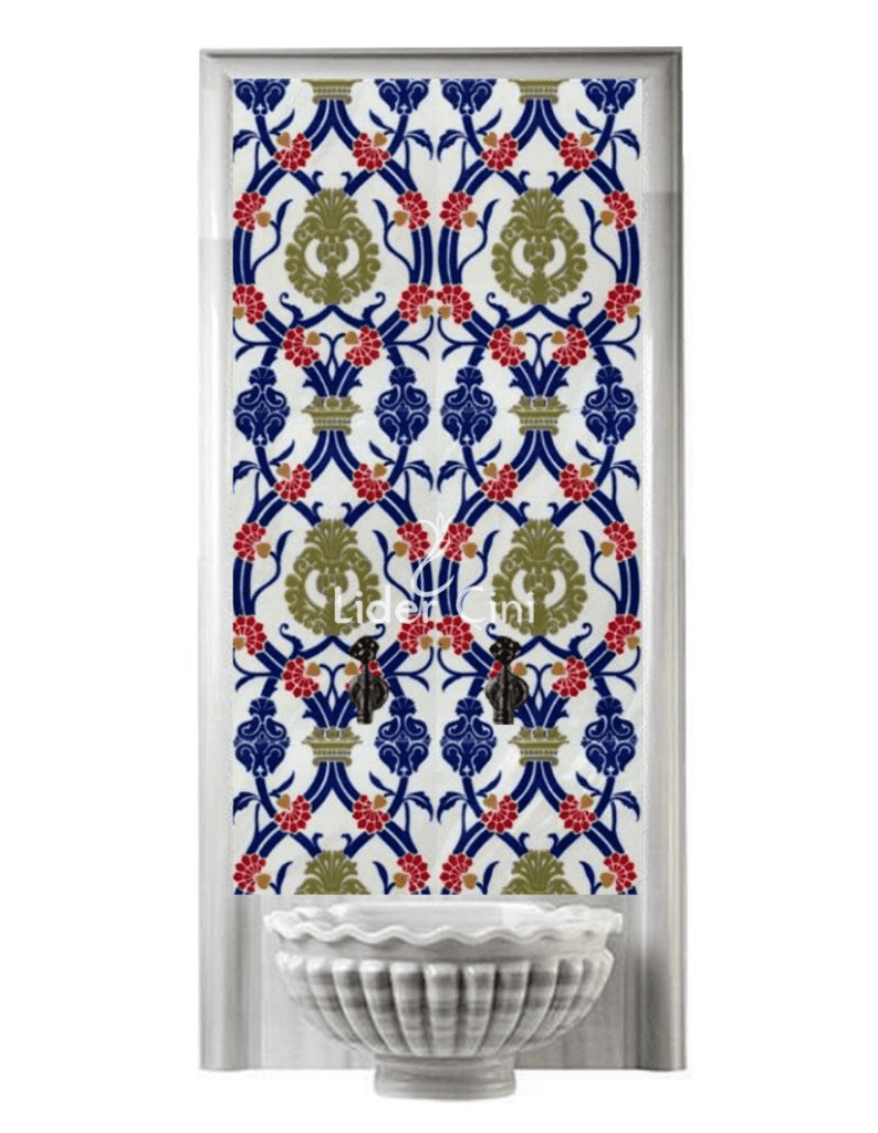 Hamam Çini-07-  80x160 Hamam Çini Pano Kırmızı Sarmaşık, Bath Tile, Lider Çini